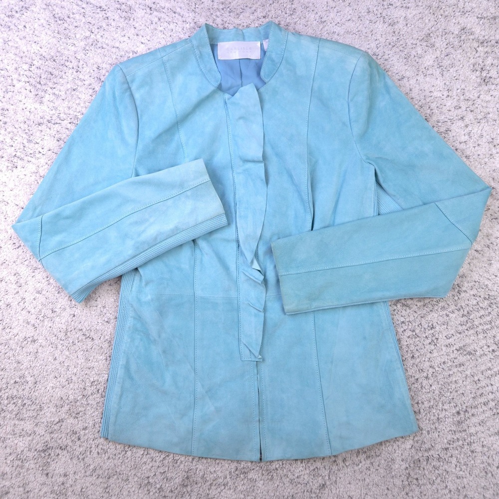 Carlisle Jacket Womens 4 Suede Leather Blazer Full Zip Blue Lined New York NWD